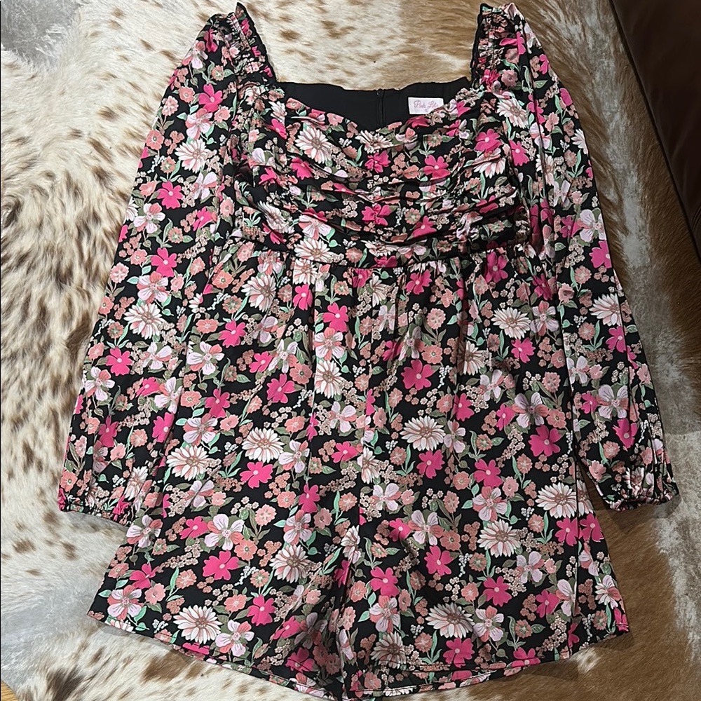 NWOT Pink Lily Vibrant Floral Satin Romper